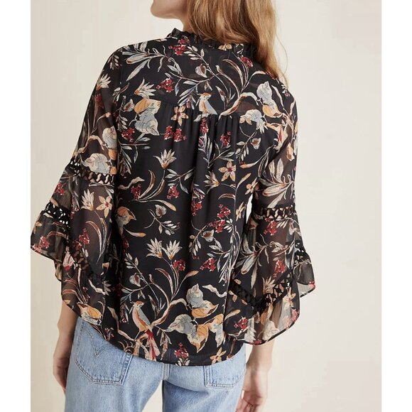 Anthropologie Maeve Odette Floral Peasant Blouse Size XS Bell Sleeves Lined - Picture 2 of 13